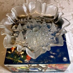Vintage WALTHER GLAS Christmas Footed Candy Dish West Germany Frosted Clear Snow